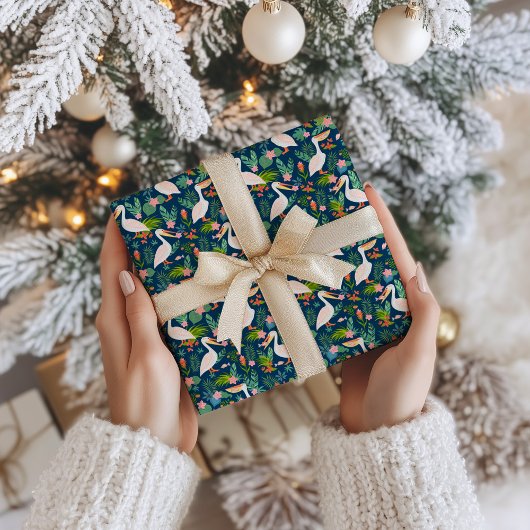 Niedliche pelikanische farbige tropische Blume Mus Geschenkpapier