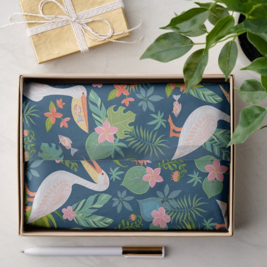 Niedliche pelikanische farbige tropische Blume Mus Seidenpapier (Geschenk)
