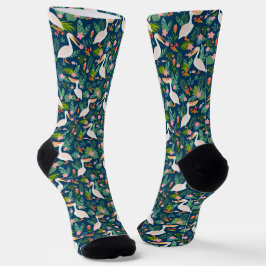 Niedliche pelikanische farbige tropische Blume Mus Socken