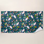 Niedliche pelikanische farbige tropische Blume Mus Strandtuch (Vorderseite)