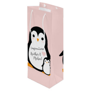 Niedliche Penguin Baby Dusche Blue Boy Geschenktüte Für Weinflaschen