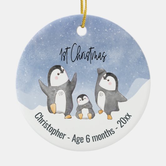 Niedliche Penguin Babys Erste Weihnachten Keramik Ornament (Vorne)