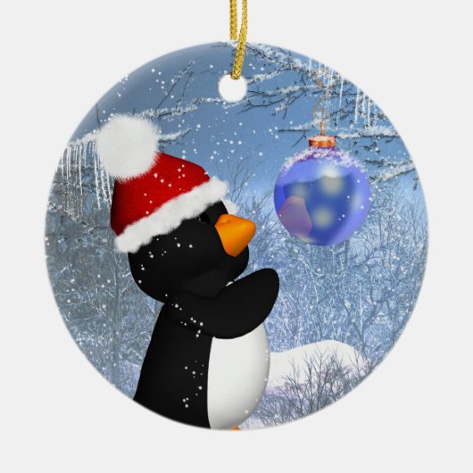Niedliche Penguin-Baum-Verzierung - Keramikornament (Vorne)
