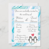 Niedliche Penguin Couple Wedding Einladung (Vorderseite)