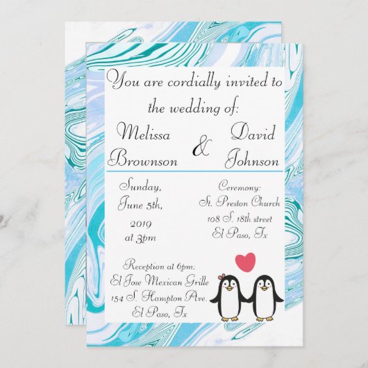 Niedliche Penguin Couple Wedding Einladung (Vorne/Hinten)