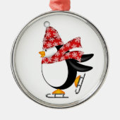 Niedliche Penguin-Eis-Skate-Verzierung Silbernes Ornament (Vorne)