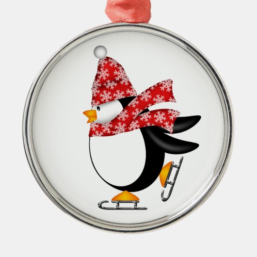 Niedliche Penguin-Eis-Skate-Verzierung Silbernes Ornament (Vorne)