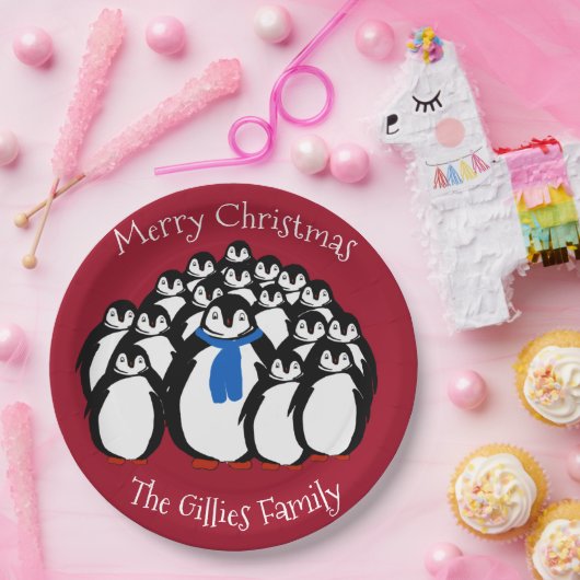 Niedliche Penguin Familie Frohe Weihnachten Party Pappteller (Party)
