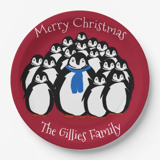 Niedliche Penguin Familie Frohe Weihnachten Party Pappteller (Vorderseite)