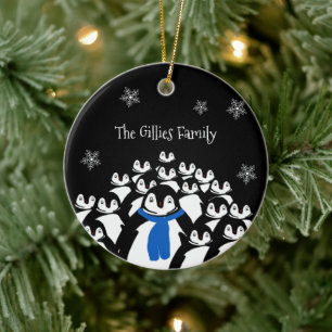 Niedliche Penguin-Familie Personalisiert Keramik Ornament