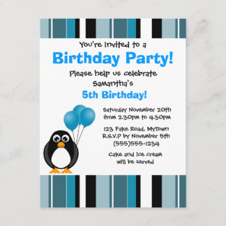 Niedliche Penguin-Geburtstags-blauer Einladung