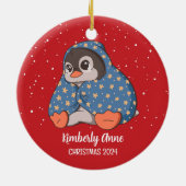 Niedliche Penguin Gemütliche Weihnachtsschneezeit  Keramik Ornament (Hinten)
