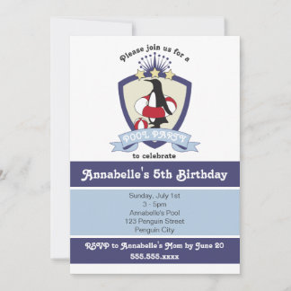 Niedliche Penguin Kids Pool Geburtstagsparty Einla Einladung