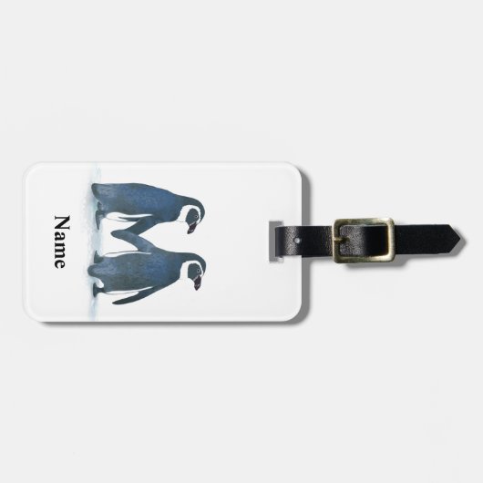 Niedliche Penguin-Paar-Holding-Hände Gepäckanhänger (Vorderseite horizontal)