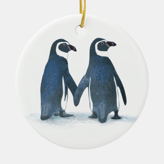 Niedliche Penguin-Paar-Holding-Hände Keramik Ornament (Vorne)