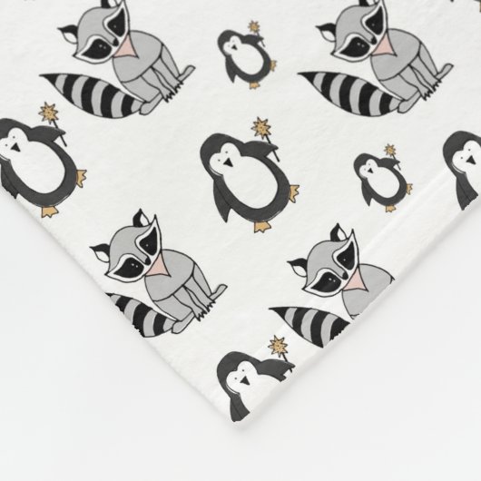 Niedliche Penguin Racoon Tierbuddies Fleecedecke (Ecke)