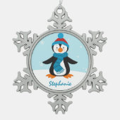 Niedliche Penguin-Schneeflocke-Verzierung Schneeflocken Zinn-Ornament (Vorderseite)
