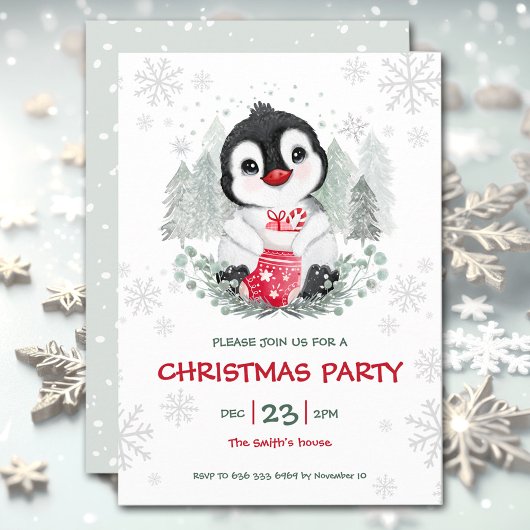Niedliche Penguin Snow Weihnachten Party Einladung