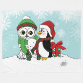 Niedliche Penguin Snowy Owl Freundschaft Fleecedecke (Vorderseite (Horizontal))