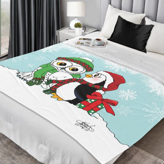 Niedliche Penguin Snowy Owl Freundschaft Fleecedecke
