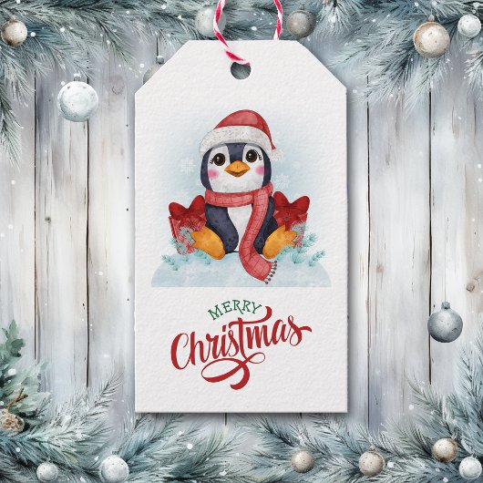 Niedliche Penguin Weihnachtsmannmütze Weihnachten Geschenkanhänger