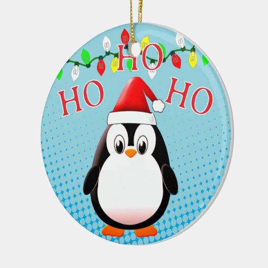 Niedliche Penguin Weihnachtsmannmütze Weihnachtsbe Keramik Ornament (Links)