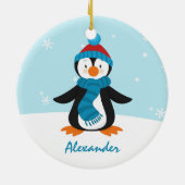 Niedliche Penguin-Weihnachtsverzierung Keramikornament (Hinten)