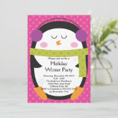 Niedliche Penguin-Winter-Party Einladung (Stehend Vorderseite)