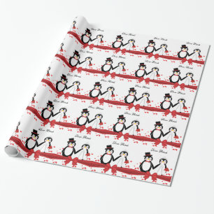 Niedliche Penguins Braut u. Geschenkpapier