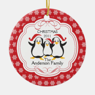 Niedliche Penguins-Familie Verzierung der Keramik Ornament