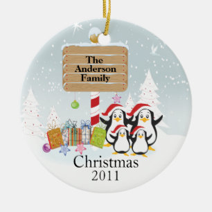 Niedliche Penguins-Familie Verzierung der Keramik Ornament