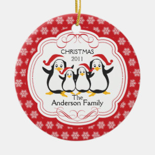 Niedliche Penguins-Familie Verzierung der Keramik Ornament