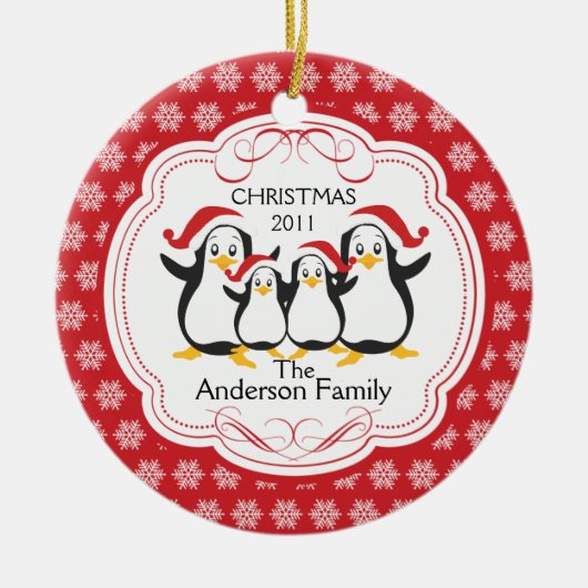 Niedliche Penguins-Familie Verzierung der Keramik Ornament (Vorne)