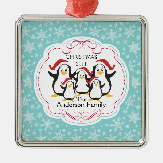 Niedliche Penguins-Familie Verzierung der Ornament Aus Metall (Vorne)
