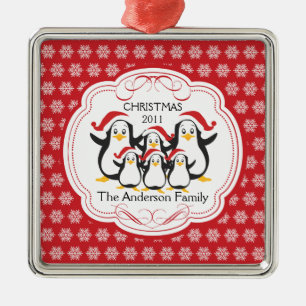 Niedliche Penguins-Familie Verzierung der Silbernes Ornament
