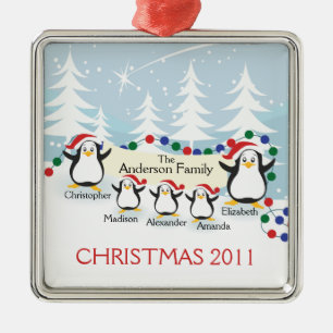 Niedliche Penguins-Familie Verzierung der Silbernes Ornament