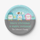 Niedliche Penguins-frohe Pappteller (Vorderseite)