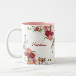 Niedliche Peony Blume Mädchenname Monogramm Zweifarbige Tasse