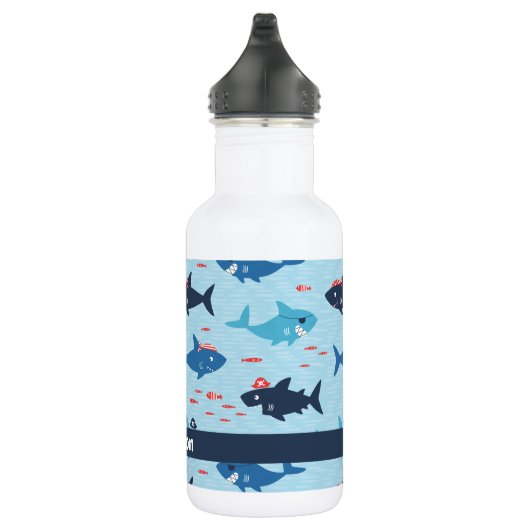 Niedliche personalisierbare lustige Haie mit Pirat Edelstahlflasche (Rechts)