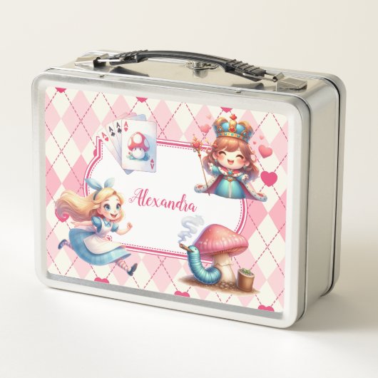 Niedliche Personalisierte Alice im Wunderland Metall Brotdose (Rückseite)