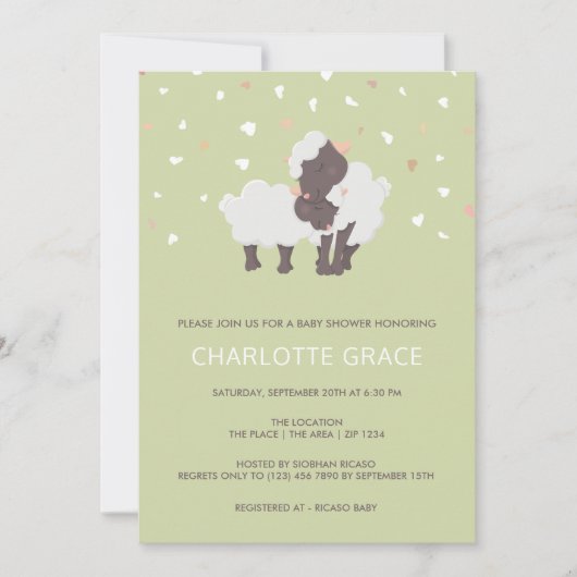 Niedliche Personalisierte Baby-Dusche für Schafe u Einladung (Vorderseite)