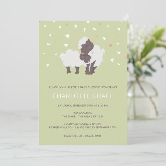 Niedliche Personalisierte Baby-Dusche für Schafe u Einladung (Stehend Vorderseite)