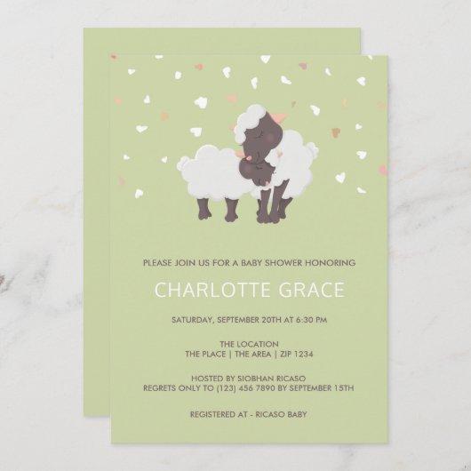 Niedliche Personalisierte Baby-Dusche für Schafe u Einladung (Vorne/Hinten)