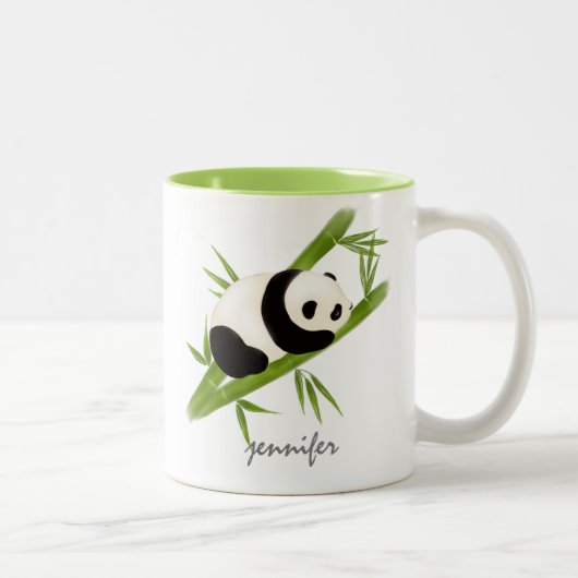 Niedliche Personalisierte Bamboo Tree Panda Bear T Zweifarbige Tasse (Rechts)