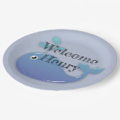 Niedliche Personalisierte Blue Whale Baby Dusche Pappteller (Schrägansicht)
