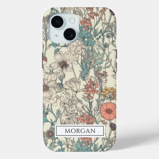 Niedliche Personalisierte Boho Floral-Wildblume Case-Mate iPhone Hülle (Rückseite)