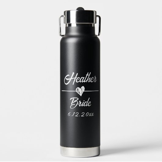 Niedliche Personalisierte Braut Schwarz/Weiß Trinkflasche (Vorderseite)