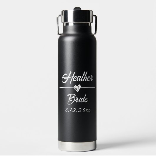 Niedliche Personalisierte Braut Schwarz/Weiß Trinkflasche (Vorderseite)