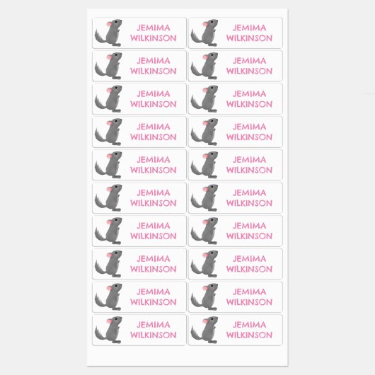 Niedliche personalisierte Chinchilla Cartoon Schul Etiketten (Blatt)