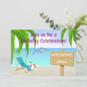 Niedliche Personalisierte Delphinstrasse Geburtsta Einladung (Stehend Vorderseite)